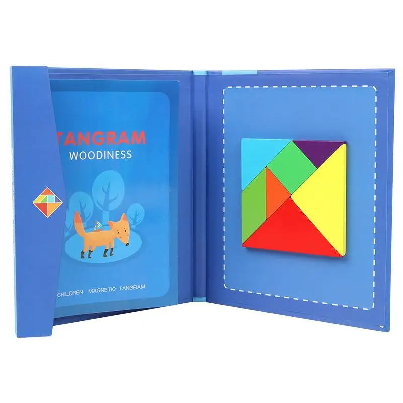 Rompecabezas de madera magnético Tangram, libro de rompecabezas, juguetes educativos para niños, bebé, chico, portátil, aprendizaje de inteligencia Montessori