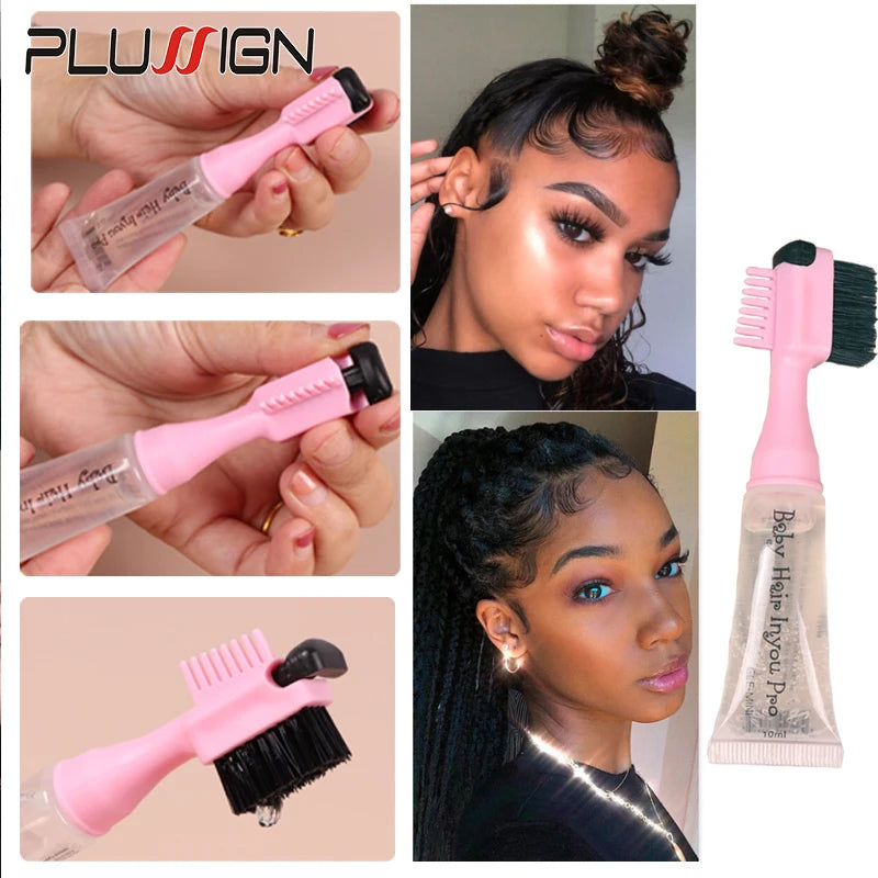 1 Uds. Gel de Control de bordes para estilizar el cabello con cepillo para el cabello de bebé, Gel fijador de cabello portátil, crema para el cabello Natural África 10Ml