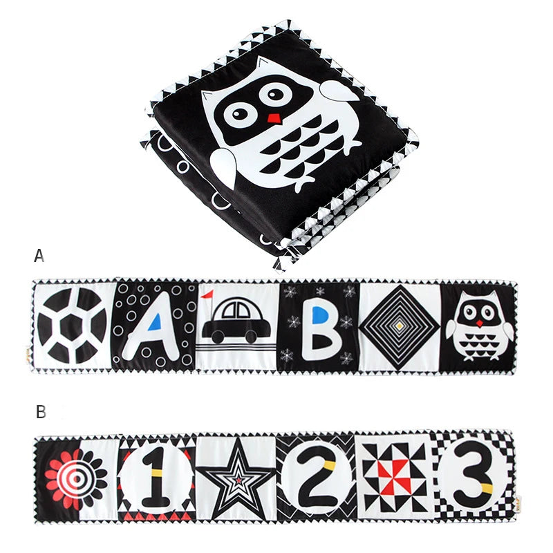 Libros plegables de tela suave para bebé, juguete sensorial de alto contraste en blanco y negro para recién nacidos, juguetes educativos Montessori para edades tempranas