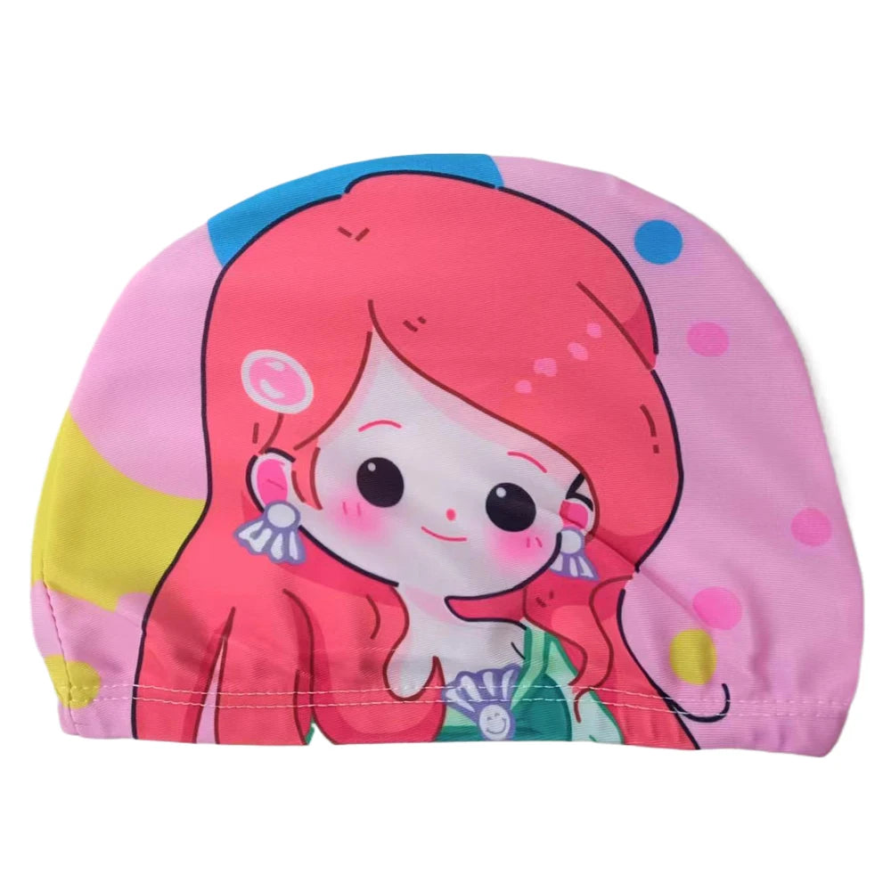 Gorro de natación para niños, bonito gorro de tela de dibujos animados para piscina, deportes acuáticos, protege las orejas, gorros de baño para niños y niñas