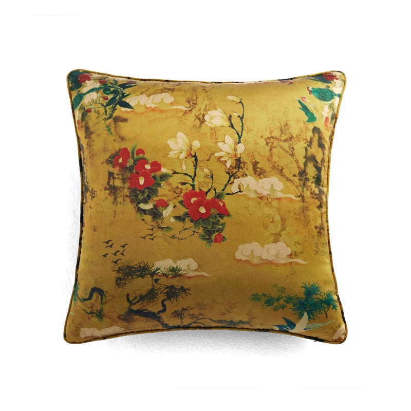 Medicci Home-funda de almohada con bordado de pájaro de grulla asiática, con borlas, terciopelo exuberante, ornamentada, funda de cojín cuadrada de 50x50