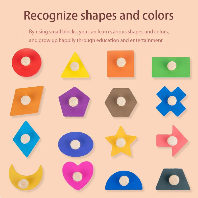 Rompecabezas de ayuda para enseñanza preescolar Montessori, tablero con incrustaciones de formas geométricas magnéticas Montessori, tablero de agarre manual con forma de madera, Juguetes