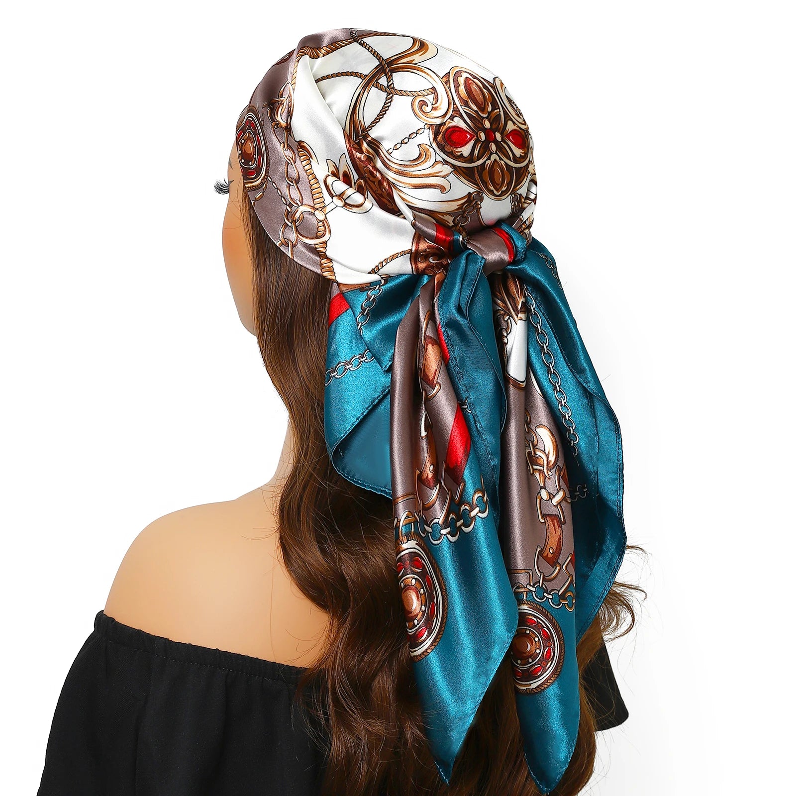 Pañuelo para la cabeza para mujer, marca de lujo, cuadrado, 90x90cm, Foulard de seda, Bandana de satén, pañuelo suave, Hijab, bufandas para el cabello para mujer