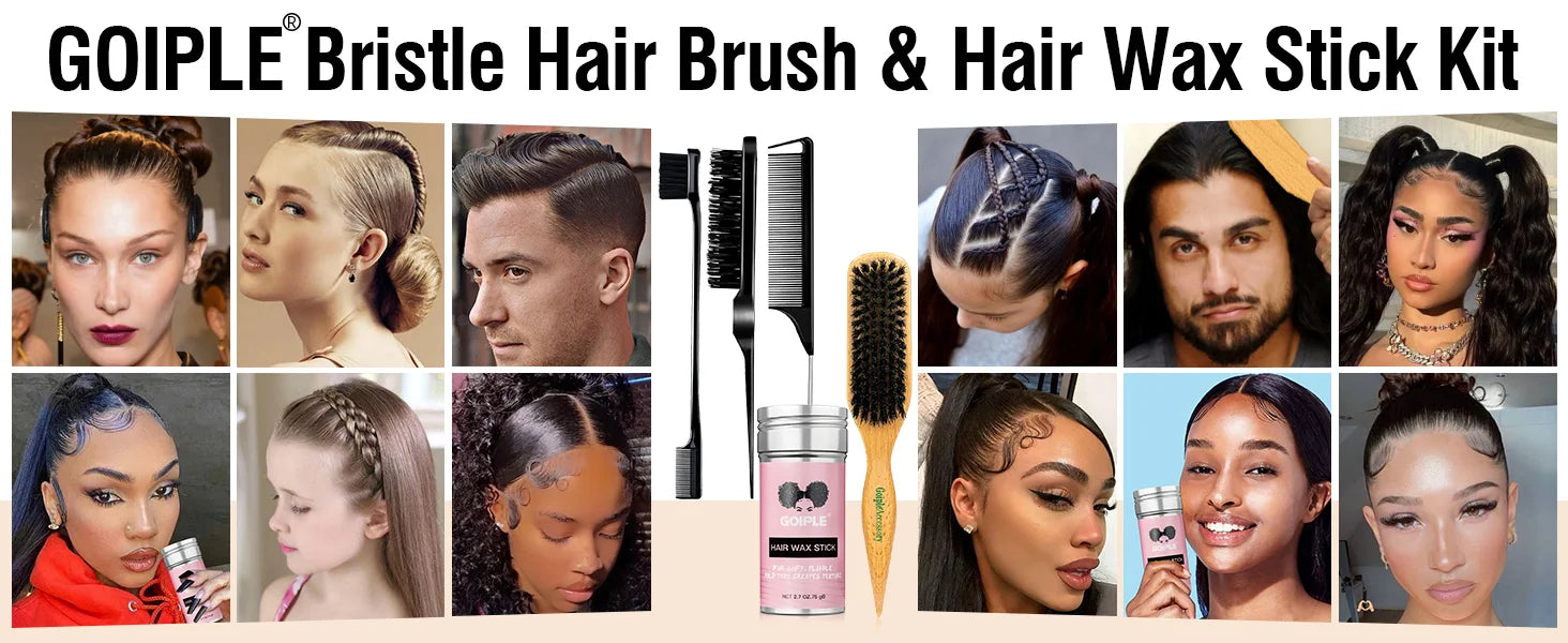 Barra de cera para peluca suave, juego de cepillos para el cabello liso, cera de peinado de larga duración, pomada, cepillo de Control de bordes, doman los pelos de bebé