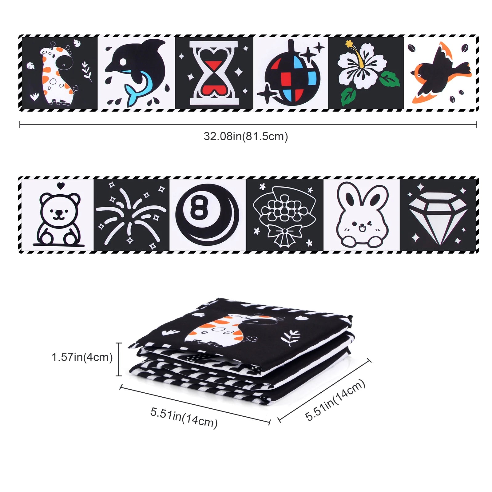 Libro de tela para bebé, juguetes de alto contraste para bebé de 0 a 36 meses, juguetes para cuna para recién nacido, libros de tela sensoriales de animales en blanco y negro, juguetes Montessori