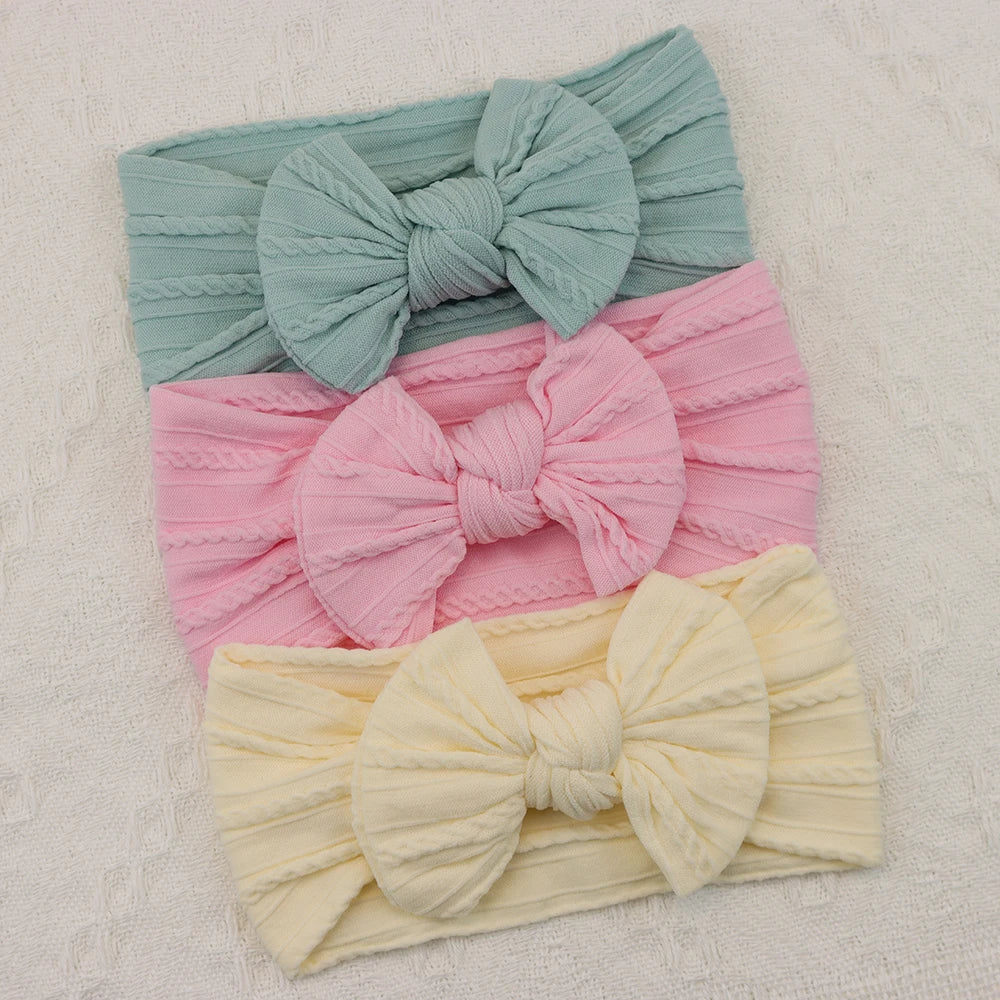 3 unids/set diadema para niña, diademas tejidas con lazo para bebé, turbante elástico suave para recién nacido, accesorios para el cabello para bebé para niña