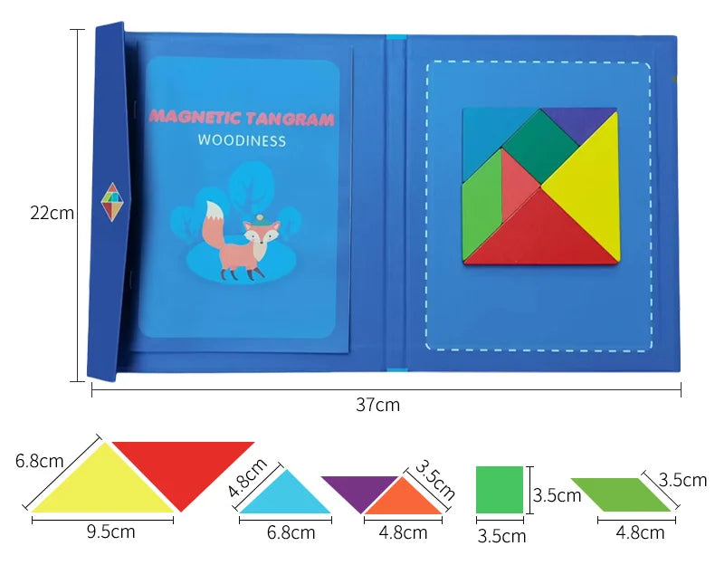 Rompecabezas de madera magnético Tangram, libro de rompecabezas, juguetes educativos para niños, bebé, chico, portátil, aprendizaje de inteligencia Montessori