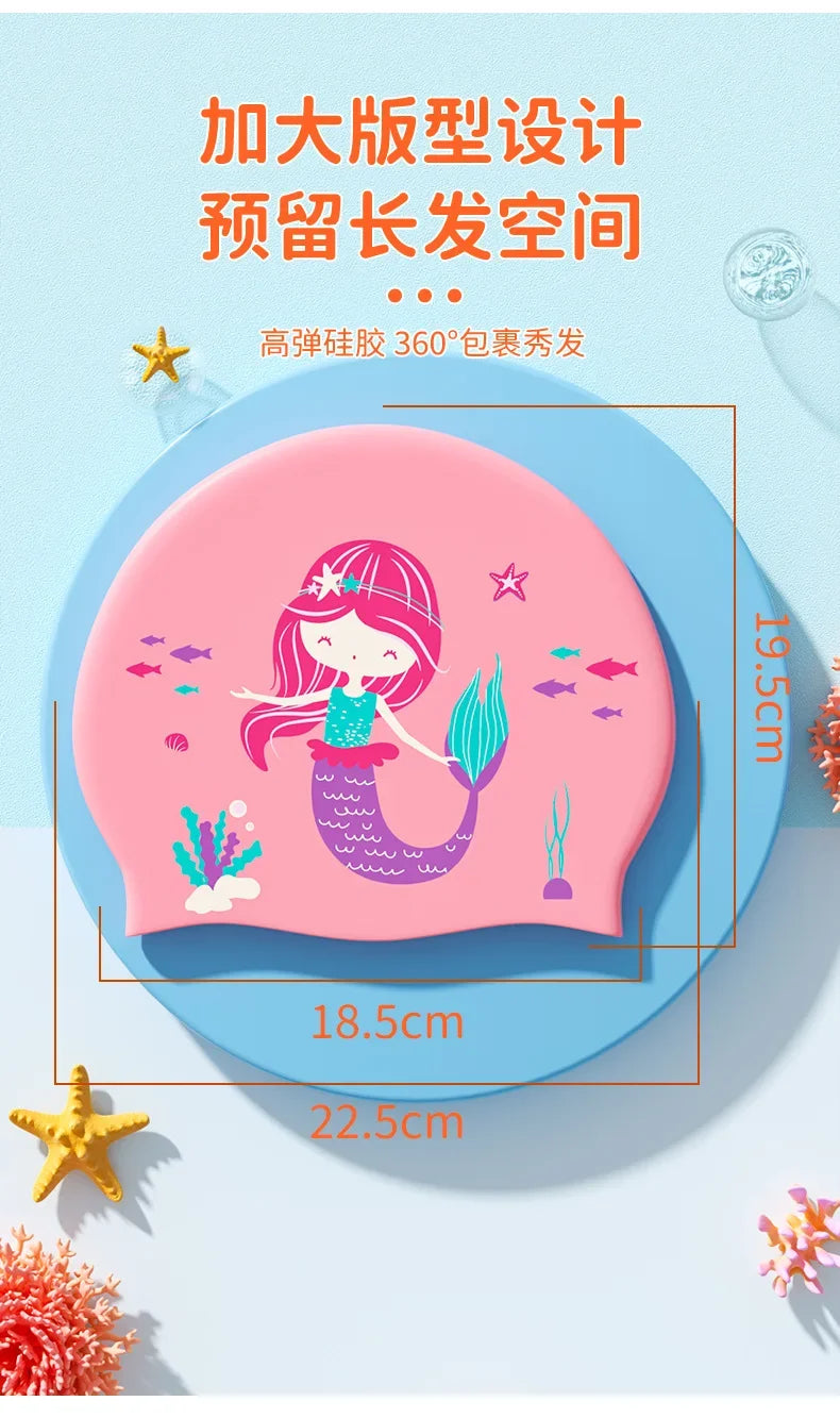 Gorros de natación para niños, protección para los oídos, gorro de natación de silicona suave para niños y niñas, gorro de baño bonito de dibujos animados, accesorios para piscina