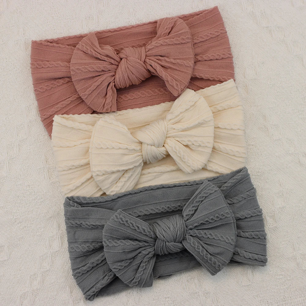 3 unids/set diadema para niña, diademas tejidas con lazo para bebé, turbante elástico suave para recién nacido, accesorios para el cabello para bebé para niña