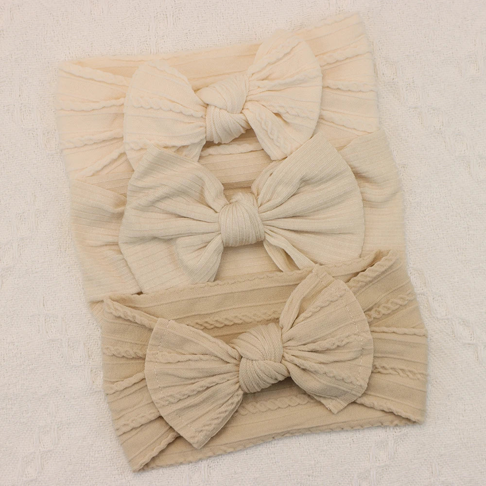 3 unids/set diadema para niña, diademas tejidas con lazo para bebé, turbante elástico suave para recién nacido, accesorios para el cabello para bebé para niña