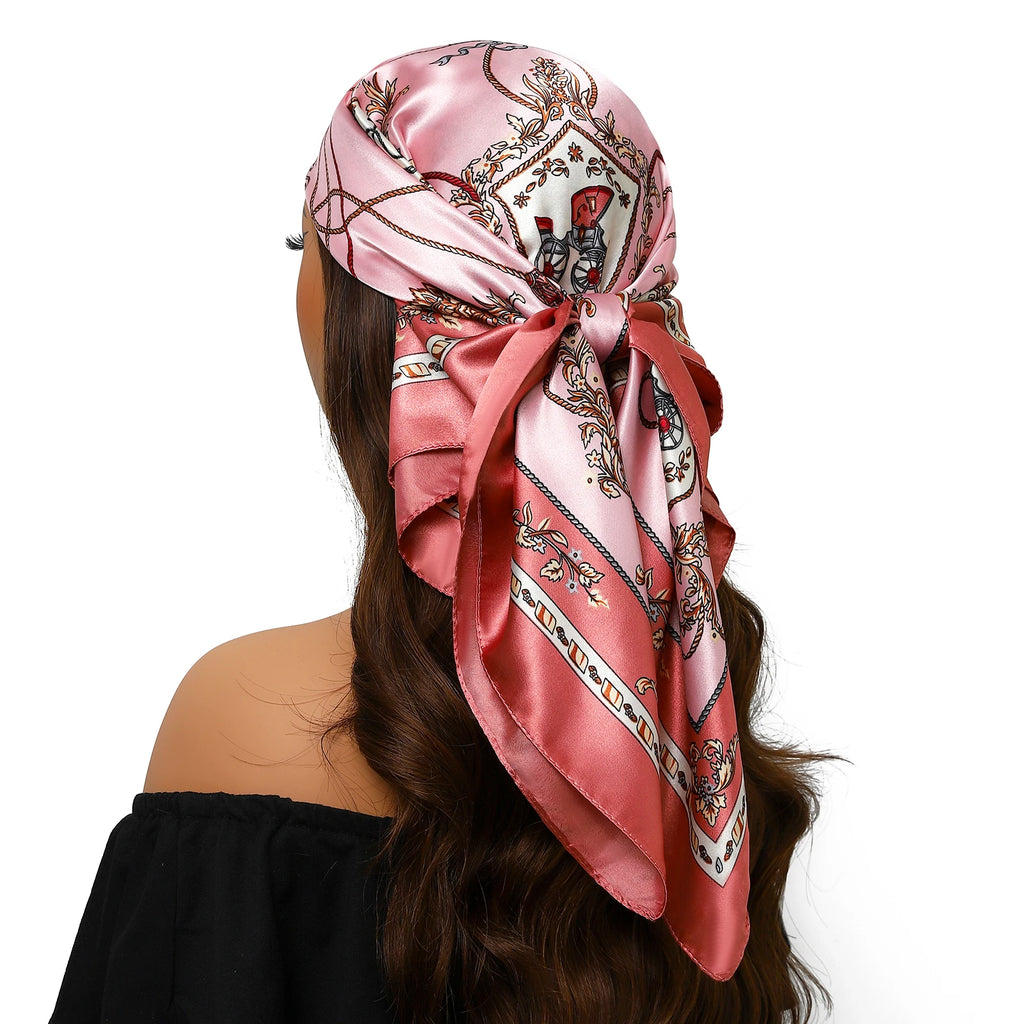 Pañuelo para la cabeza para mujer, marca de lujo, cuadrado, 90x90cm, Foulard de seda, Bandana de satén, pañuelo suave, Hijab, bufandas para el cabello para mujer