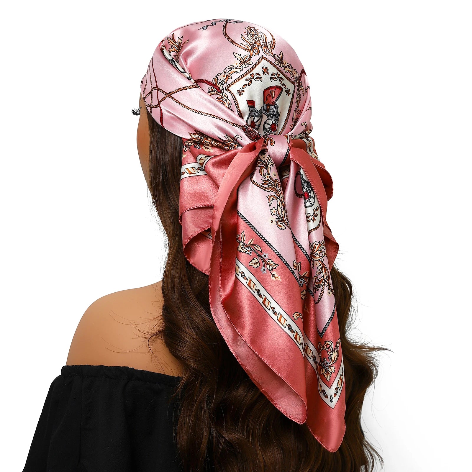 Pañuelo para la cabeza para mujer, marca de lujo, cuadrado, 90x90cm, Foulard de seda, Bandana de satén, pañuelo suave, Hijab, bufandas para el cabello para mujer