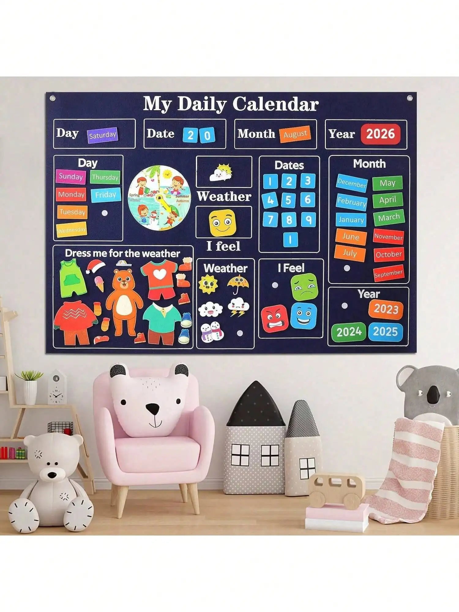 Calendario de fieltro diario My Frist, tablero de cuentos sensoriales Montessori para niños pequeños, actividades diarias, aprendizaje cognitivo, material didáctico en el aula