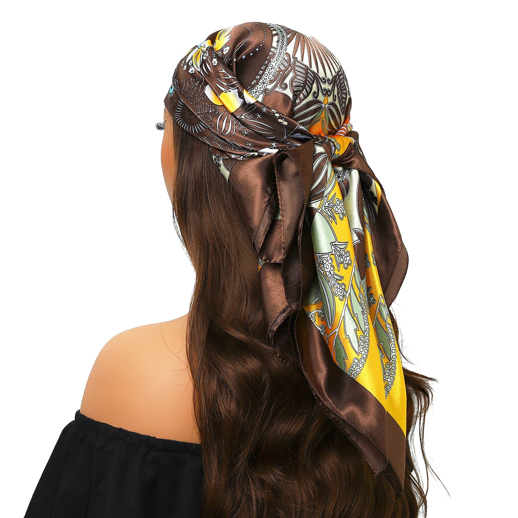 Pañuelo para la cabeza para mujer, marca de lujo, cuadrado, 90x90cm, Foulard de seda, Bandana de satén, pañuelo suave, Hijab, bufandas para el cabello para mujer