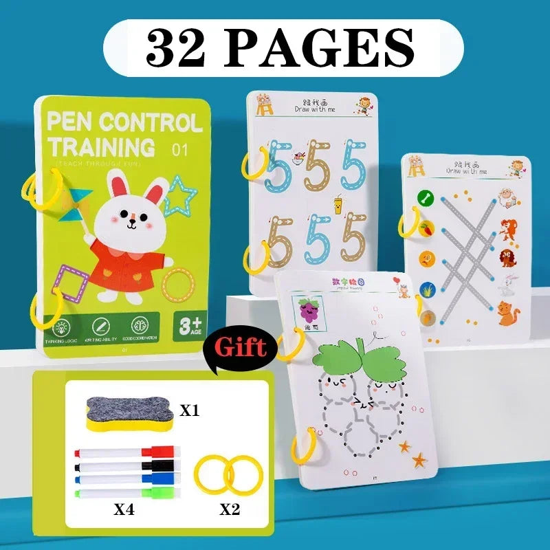 Libro de trabajo de rastreo mágico, libro de entrenamiento de Control, cuaderno de práctica mágica reutilizable, papelería educativa de dibujo Montessori para niños
