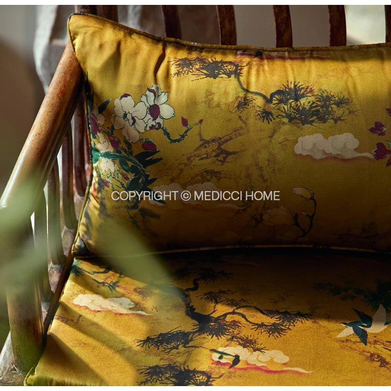 Medicci Home-funda de almohada con bordado de pájaro de grulla asiática, con borlas, terciopelo exuberante, ornamentada, funda de cojín cuadrada de 50x50