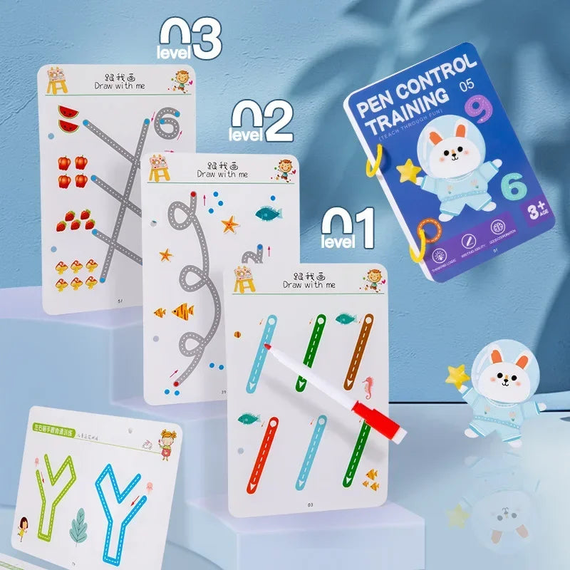 Libro de trabajo de rastreo mágico, libro de entrenamiento de Control, cuaderno de práctica mágica reutilizable, papelería educativa de dibujo Montessori para niños