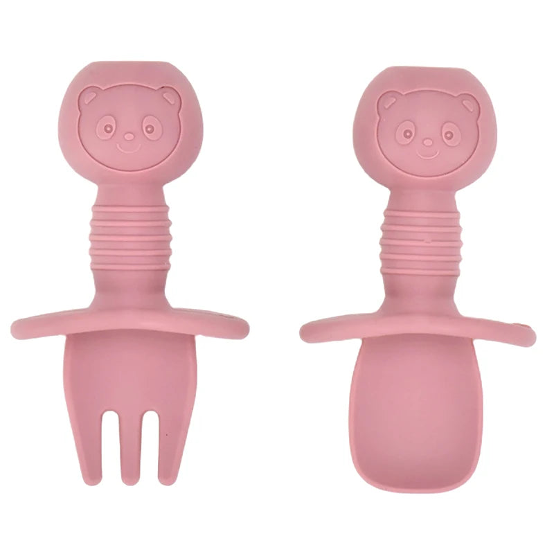 Juego de cucharas de aprendizaje para bebé, cuchara adhesiva de silicona de calidad alimentaria, cubiertos para niños, cuchara de entrenamiento, vajilla de alimentación, 2 uds.