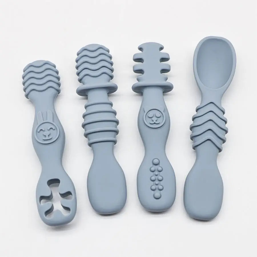 Cuchara de silicona para comida de bebé, cuchara de entrenamiento para bebés mayores de 6 meses, vajilla fácil de agarrar, regalo de Navidad, 4 Uds.