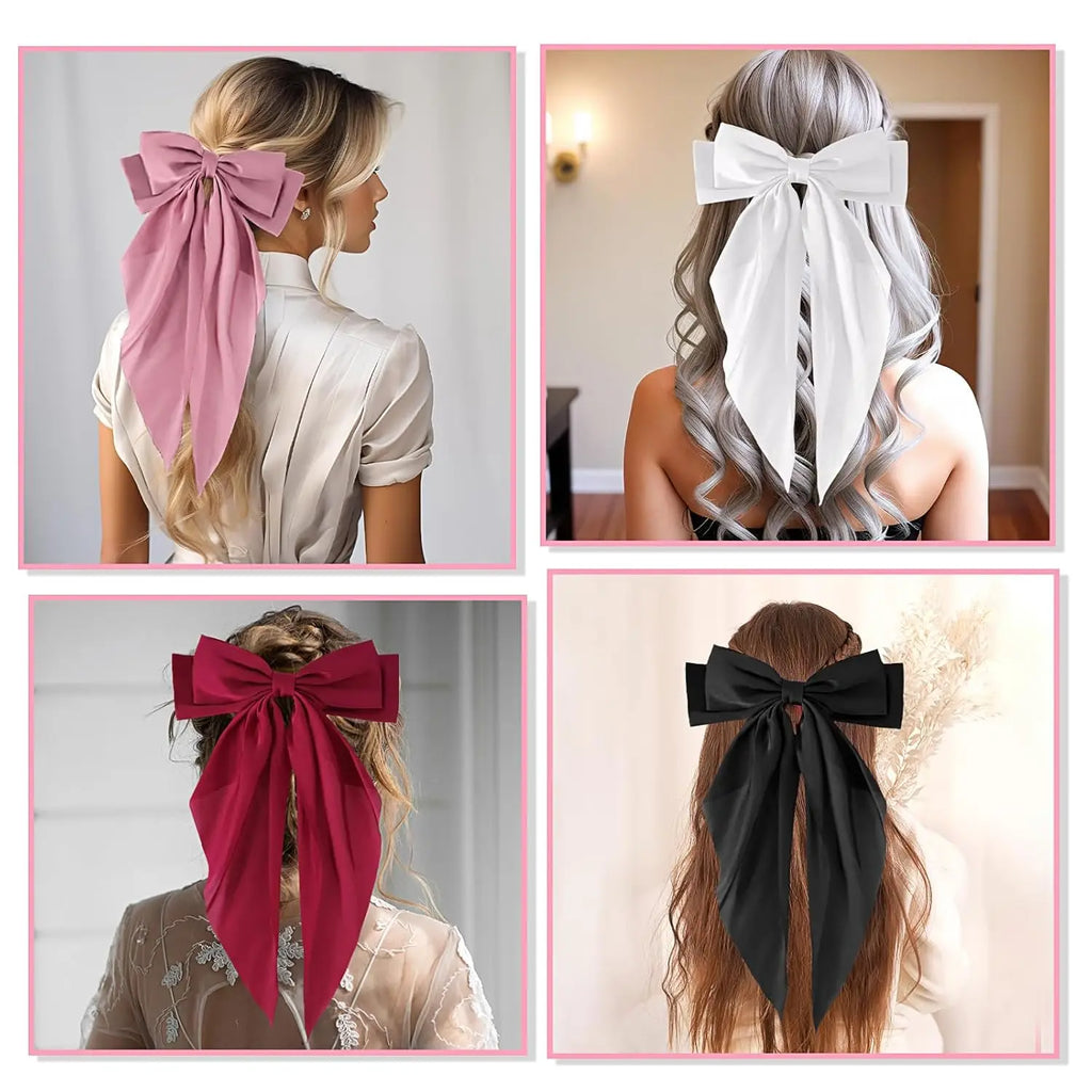 2/3/4/6/12 unids/set satén sedoso cinta con lazo de gran tamaño Clip para el cabello para mujeres pasadores Clips de Metal accesorios estéticos para el cabello