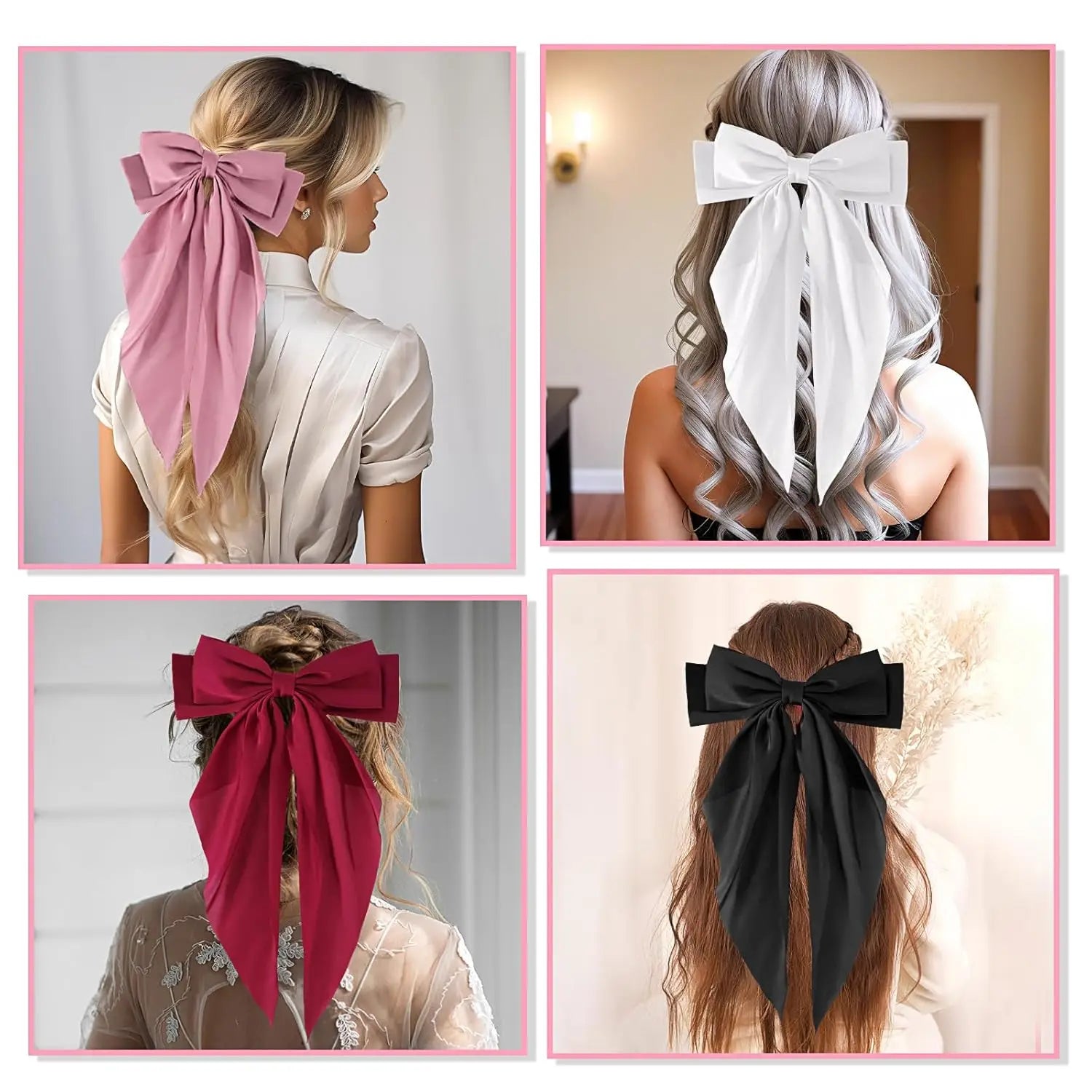 2/3/4/6/12 unids/set satén sedoso cinta con lazo de gran tamaño Clip para el cabello para mujeres pasadores Clips de Metal accesorios estéticos para el cabello