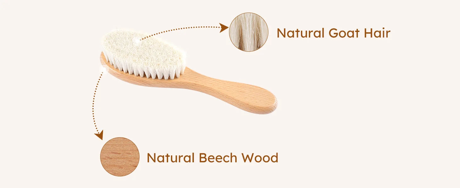 Juego de 4 Uds de cepillos y peines para bebé, cepillo de masaje de pelo de cabra Natural Ultra suave de madera para recién nacido, juego de peines para niño y niña