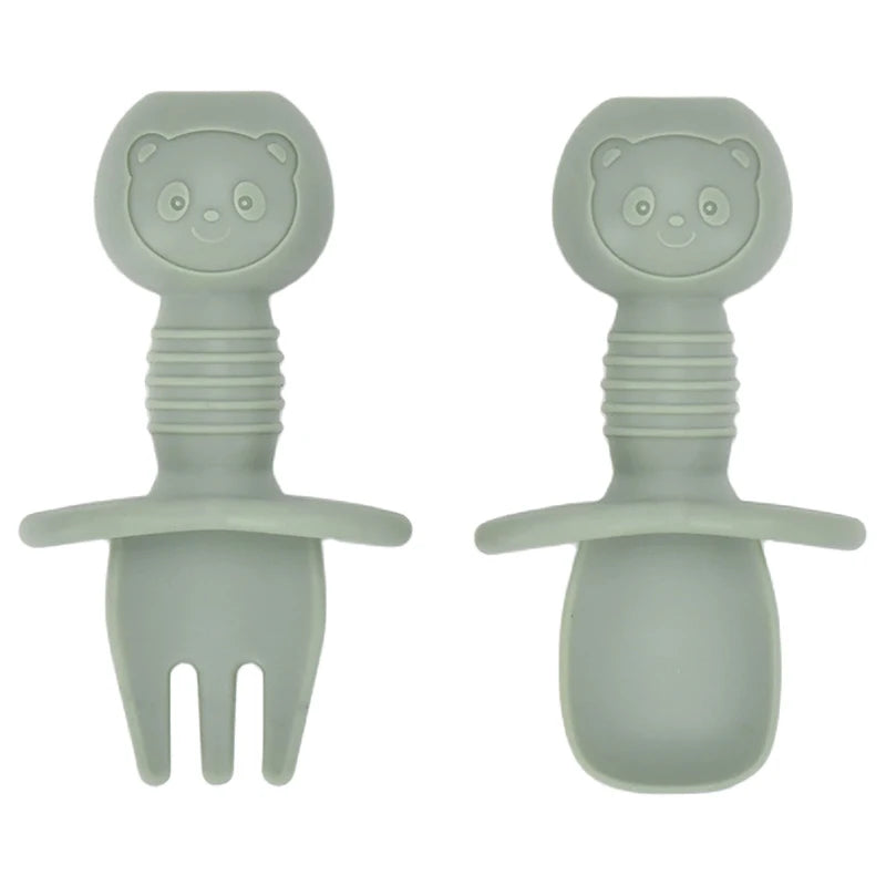 Juego de cucharas de aprendizaje para bebé, cuchara adhesiva de silicona de calidad alimentaria, cubiertos para niños, cuchara de entrenamiento, vajilla de alimentación, 2 uds.