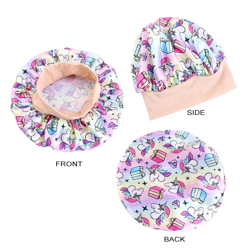 6 unids/lote gorro para niños lindo banda ancha elástico estampado de dibujos animados dormir moda gorro de dormir cuidado del cabello niños niñas gorro para dormir