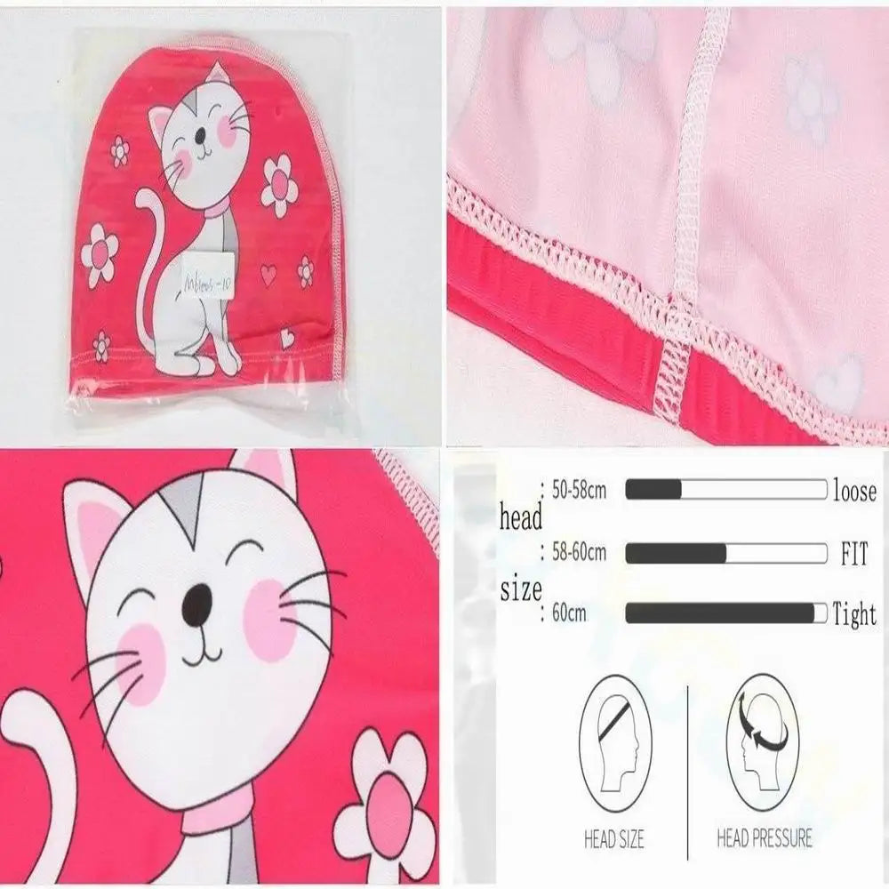 Gorro de natación para niños, bonito gorro de tela de dibujos animados para piscina, deportes acuáticos, protege las orejas, gorros de baño para niños y niñas