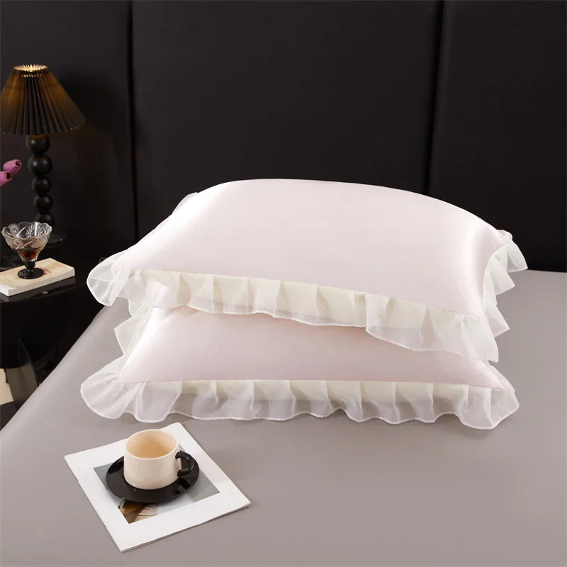 2 uds funda de almohada de seda satinada con volantes 48x74cm funda de almohada decorativa para el hogar de Color sólido para verano funda de almohada suave y sedosa
