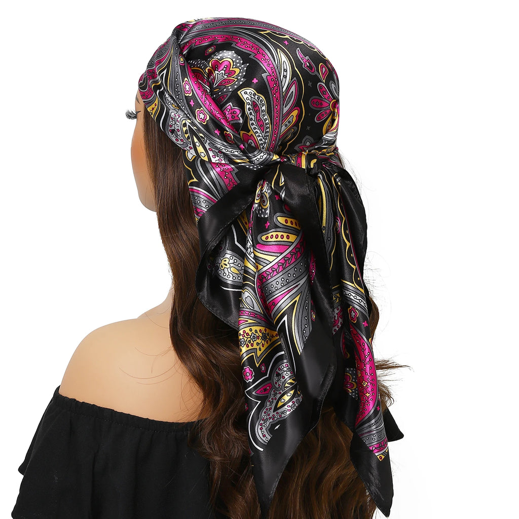 Pañuelo para la cabeza para mujer, marca de lujo, cuadrado, 90x90cm, Foulard de seda, Bandana de satén, pañuelo suave, Hijab, bufandas para el cabello para mujer