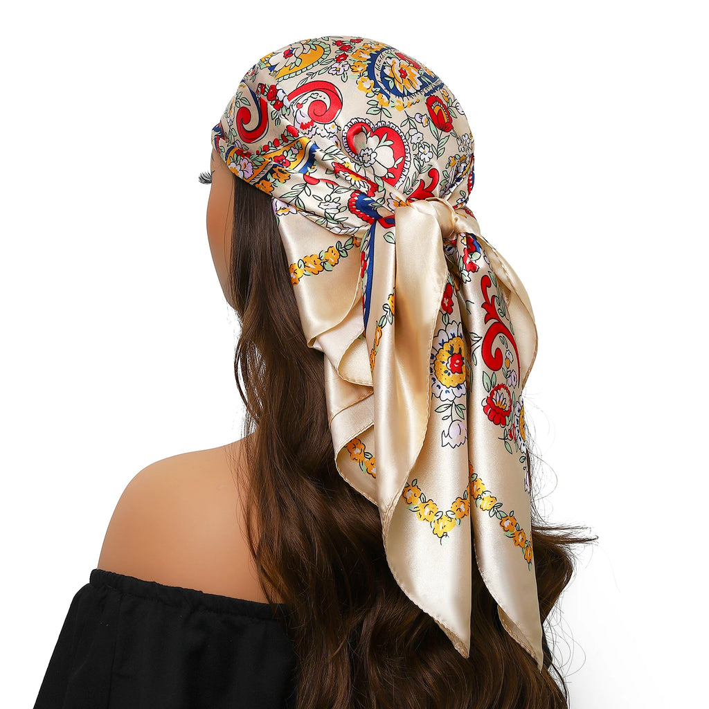 Pañuelo para la cabeza para mujer, marca de lujo, cuadrado, 90x90cm, Foulard de seda, Bandana de satén, pañuelo suave, Hijab, bufandas para el cabello para mujer