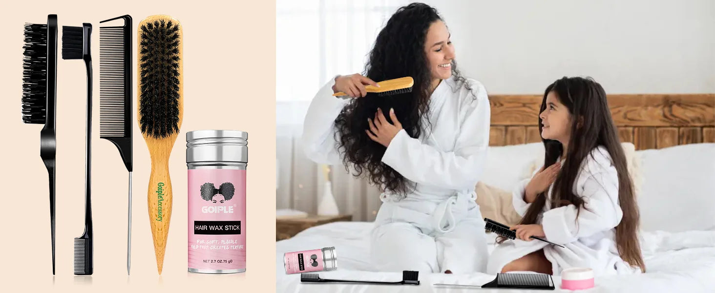 Barra de cera para peluca suave, juego de cepillos para el cabello liso, cera de peinado de larga duración, pomada, cepillo de Control de bordes, doman los pelos de bebé