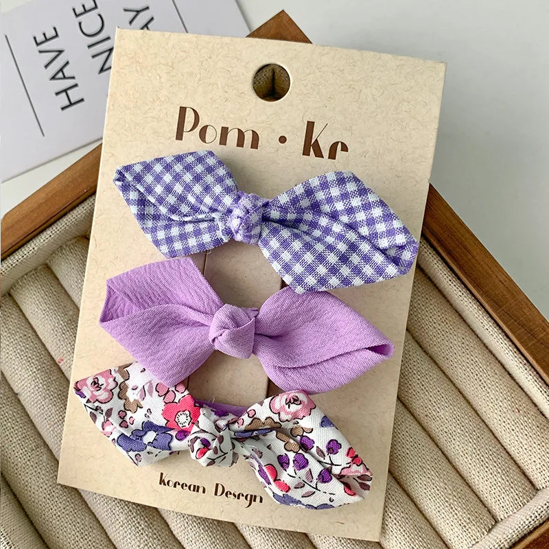 Conjunto de horquillas con lazos bonitos para niñas, flequillo Floral a cuadros, Clip para el cabello, accesorios coreanos para el cabello, tocado dulce para niños, 3 unids/lote