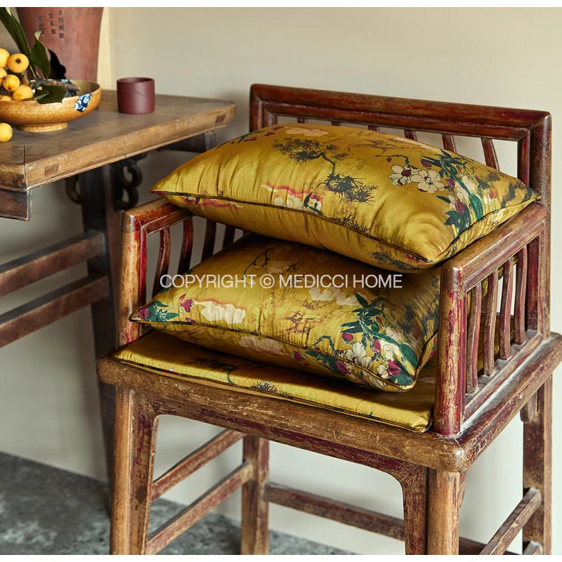 Medicci Home-funda de almohada con bordado de pájaro de grulla asiática, con borlas, terciopelo exuberante, ornamentada, funda de cojín cuadrada de 50x50