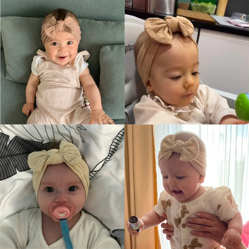 3 unids/set diadema para niña, diademas tejidas con lazo para bebé, turbante elástico suave para recién nacido, accesorios para el cabello para bebé para niña