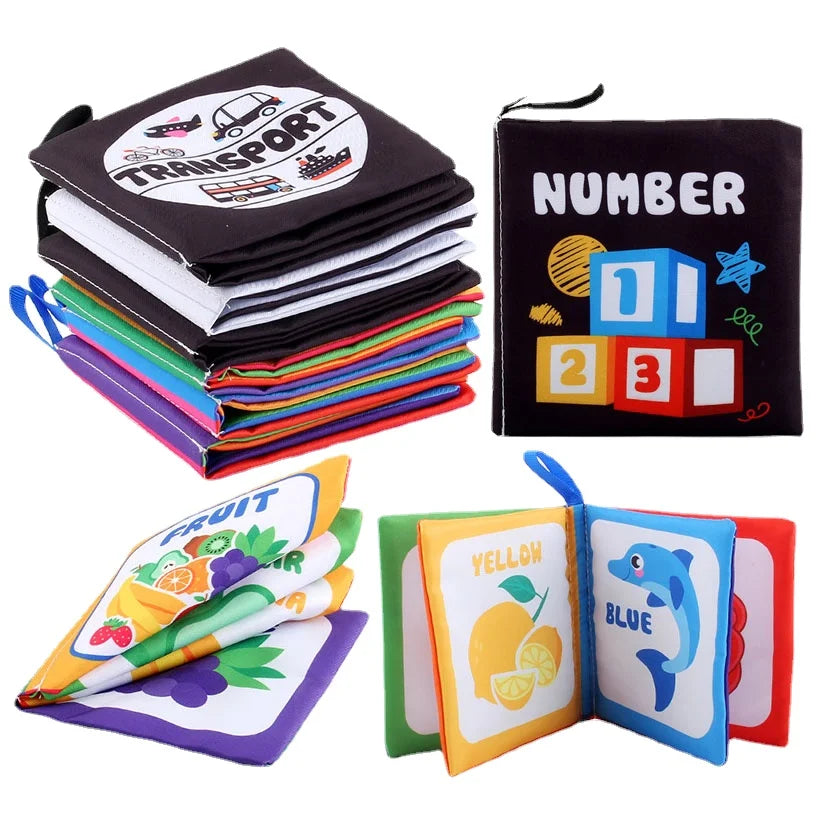 Libros de aprendizaje temprano de iluminación de 4 páginas, libro de tela blanco y negro para niños, juguetes educativos Montessori