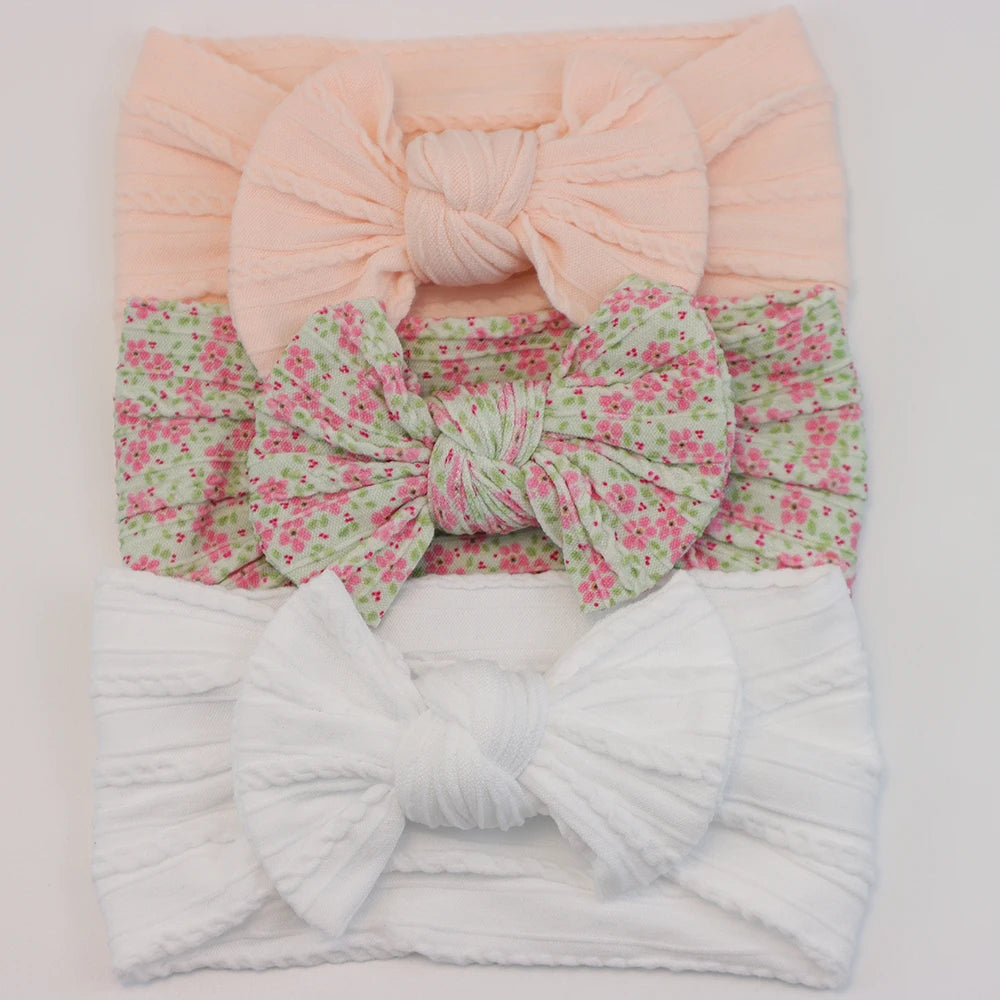 3 unids/set de diademas para bebé, lote de diadema con lazo para niña, gorros para recién nacido, turbante de nailon suave para niños, diademas para niños, accesorios para el cabello