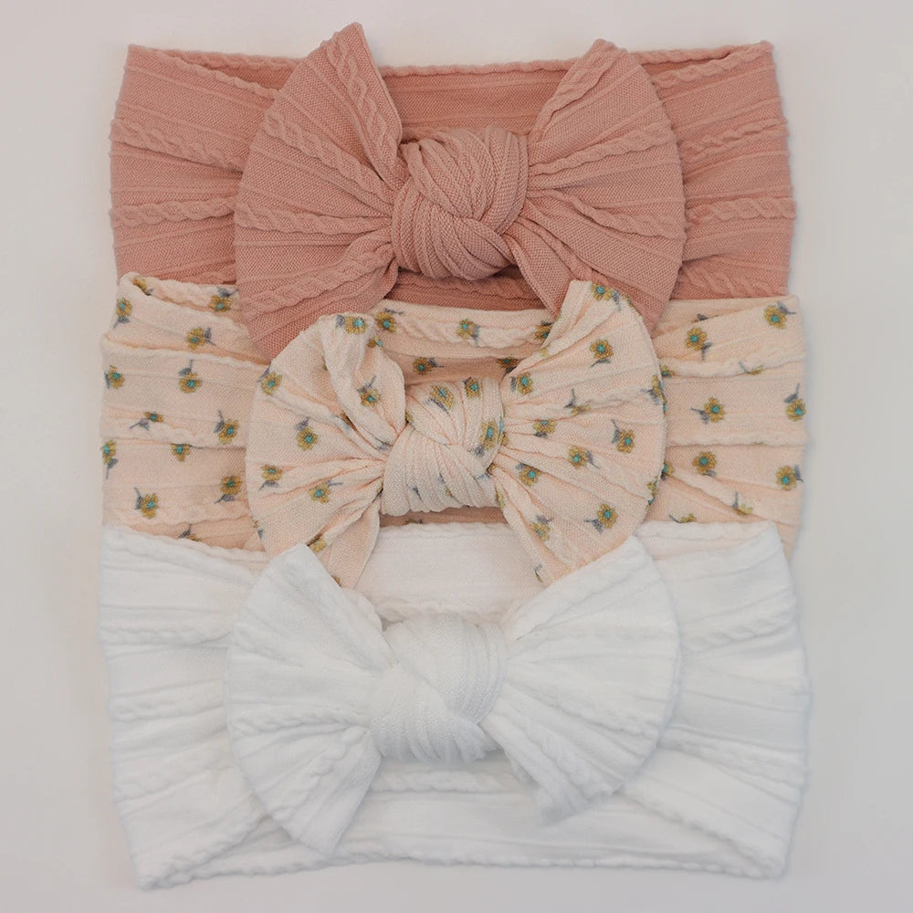 3 unids/set de diademas para bebé, lote de diadema con lazo para niña, gorros para recién nacido, turbante de nailon suave para niños, diademas para niños, accesorios para el cabello
