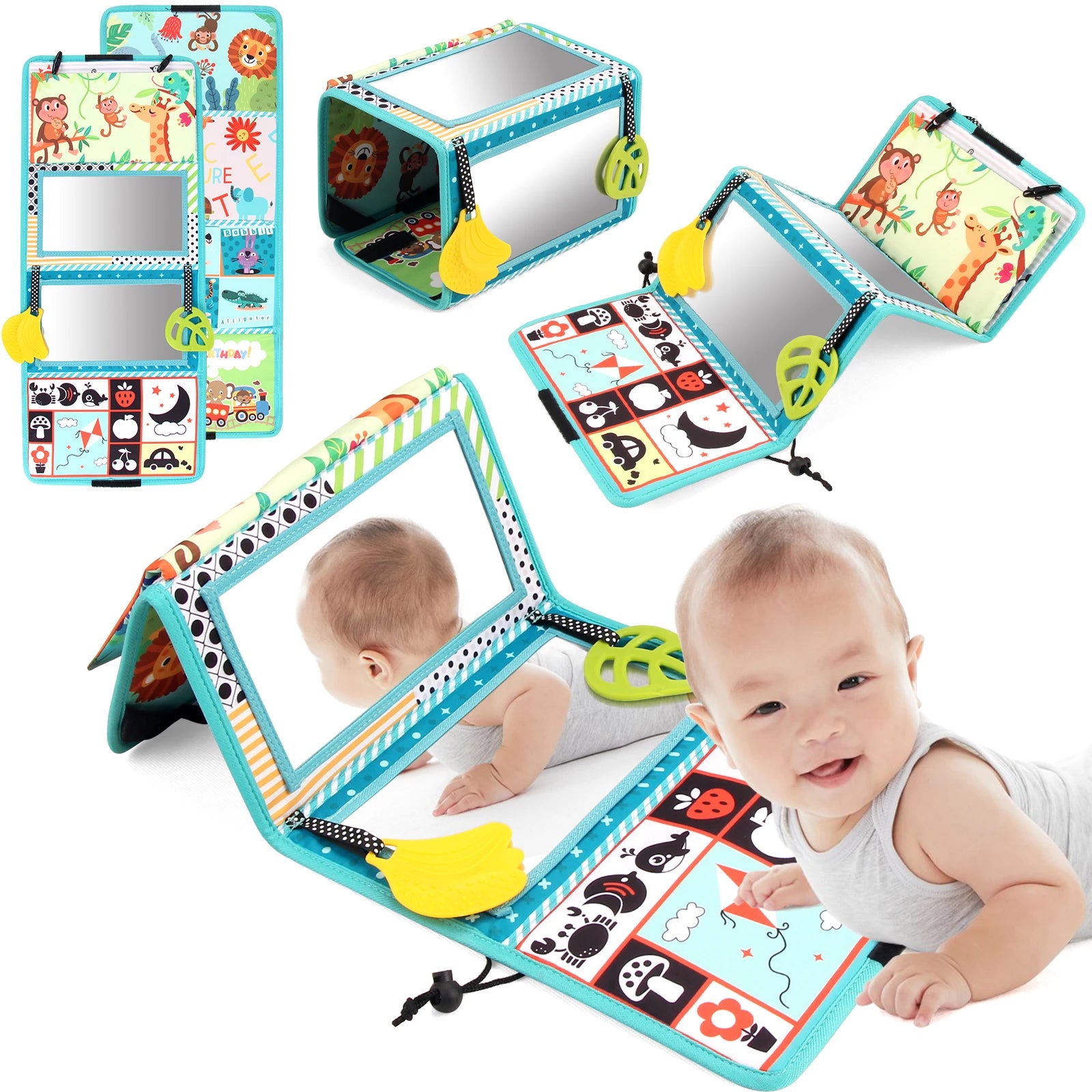 Libro de tela para bebé con espejo distorsionado, juguete educativo Montessori interactivo para padres e hijos, dibujos animados suaves