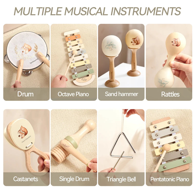 Juguete de madera Montessori, xilófono Multicolor, cuentas de campana, columna de tambor, instrumento Musical, juguete para chico, instrumento Musical educativo, regalo