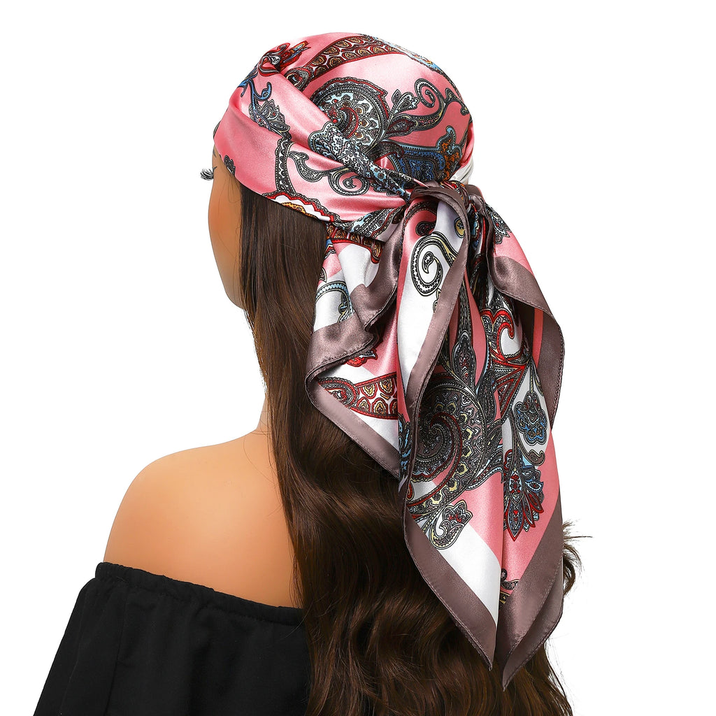 Pañuelo para la cabeza para mujer, marca de lujo, cuadrado, 90x90cm, Foulard de seda, Bandana de satén, pañuelo suave, Hijab, bufandas para el cabello para mujer