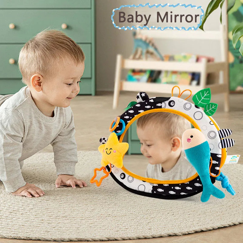 Espejo de suelo para bebé, tiempo de barriga, 6, 12 meses, juguetes sensoriales para recién nacidos de alto contraste, juego de desarrollo Visual para gatear, espejo de juguete para actividades