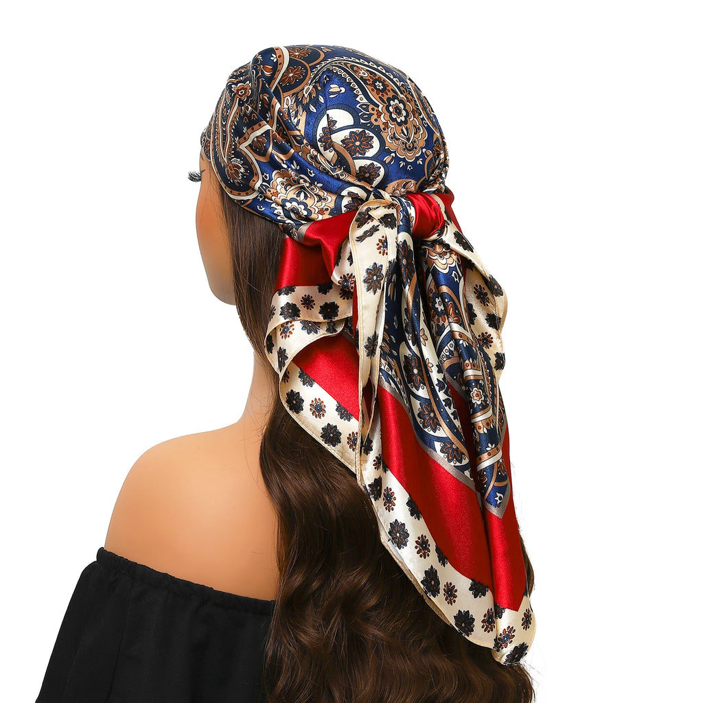 Pañuelo para la cabeza para mujer, marca de lujo, cuadrado, 90x90cm, Foulard de seda, Bandana de satén, pañuelo suave, Hijab, bufandas para el cabello para mujer