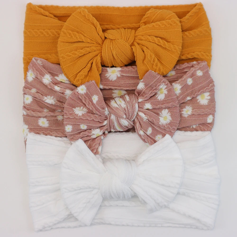 3 unids/set de diademas para bebé, lote de diadema con lazo para niña, gorros para recién nacido, turbante de nailon suave para niños, diademas para niños, accesorios para el cabello