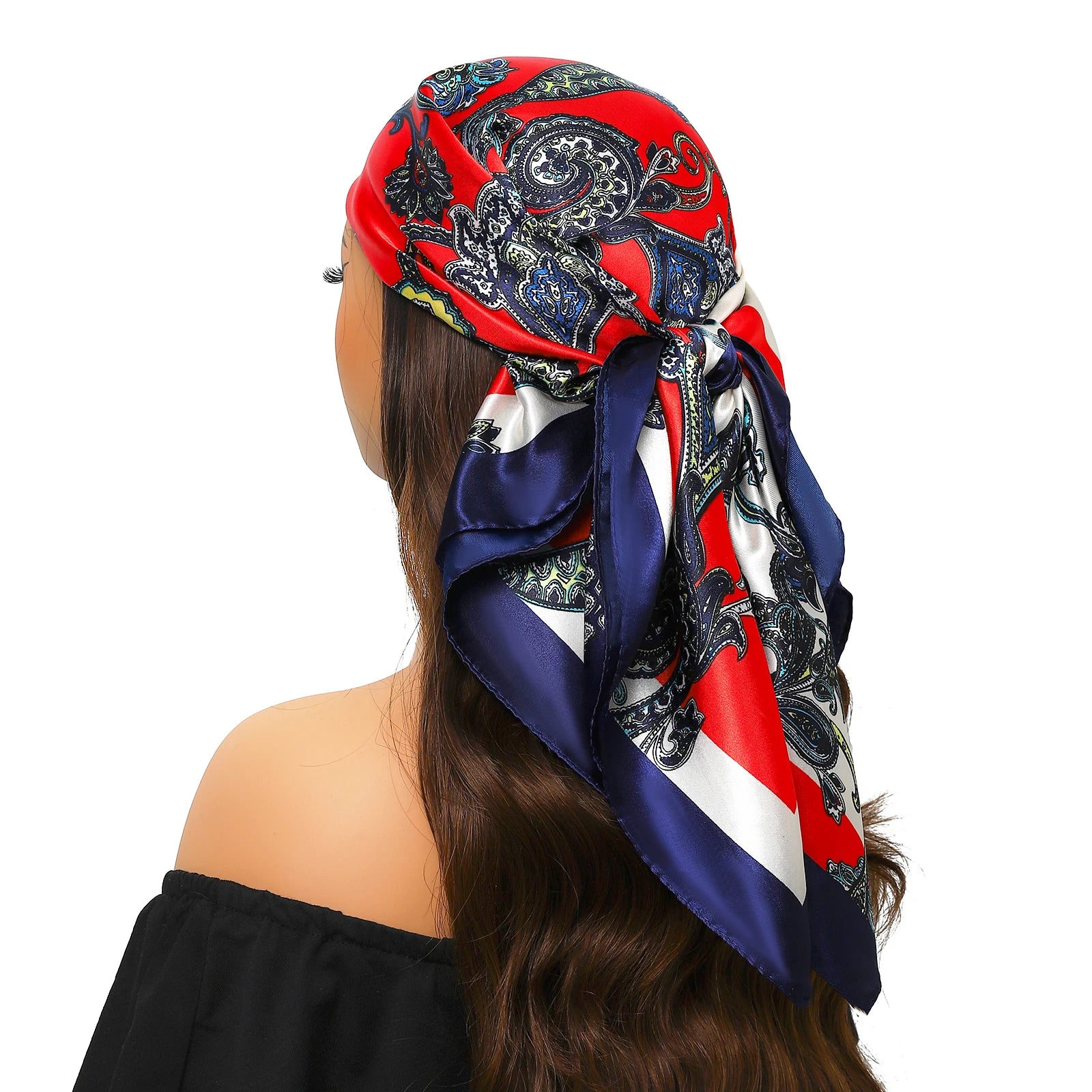 Pañuelo para la cabeza para mujer, marca de lujo, cuadrado, 90x90cm, Foulard de seda, Bandana de satén, pañuelo suave, Hijab, bufandas para el cabello para mujer