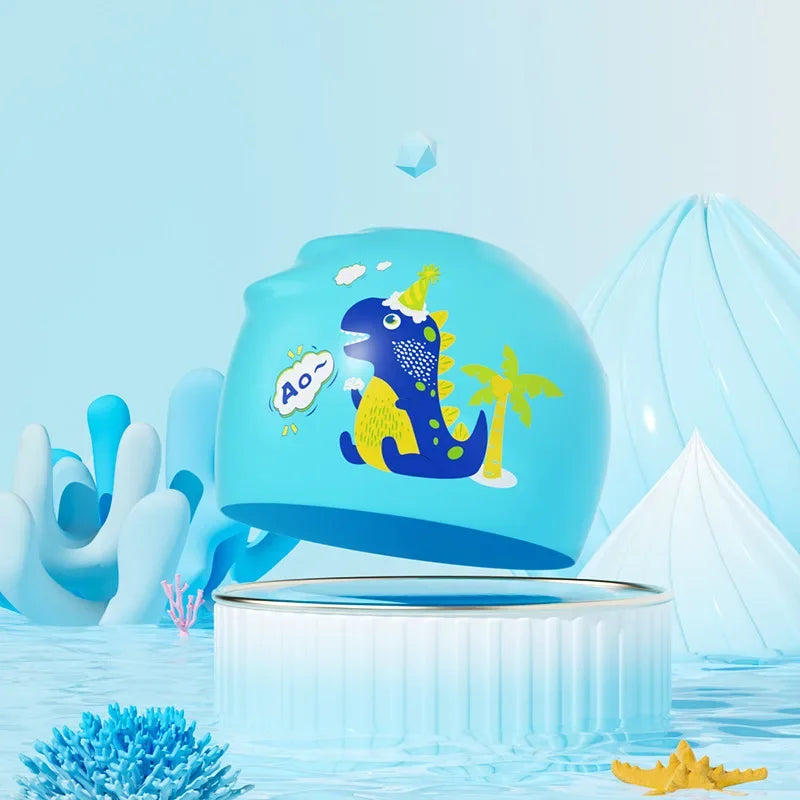 Gorros de natación para niños, protección para los oídos, gorro de natación de silicona suave para niños y niñas, gorro de baño bonito de dibujos animados, accesorios para piscina
