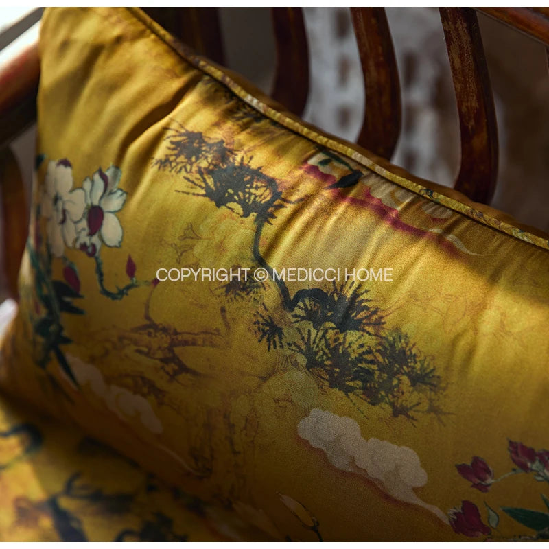 Medicci Home-funda de almohada con bordado de pájaro de grulla asiática, con borlas, terciopelo exuberante, ornamentada, funda de cojín cuadrada de 50x50