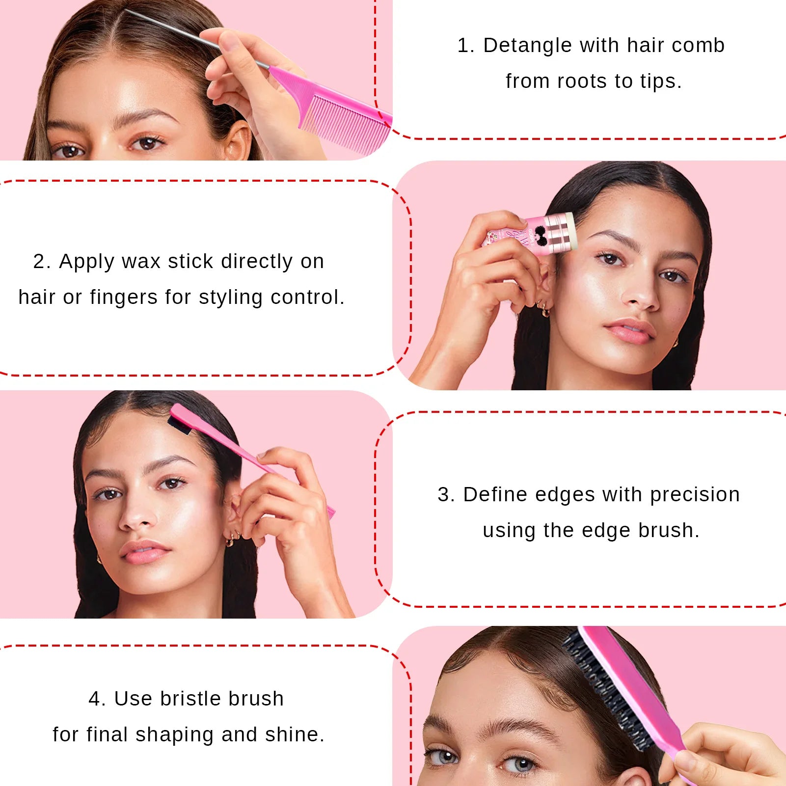 GOIPLE-Juego de peines para el cabello con barra de cera, 75g, sujeción perfecta, acabado para el cabello roto, pomada Tame Flyaways Slick Stick, crema de estilismo con vitamina E