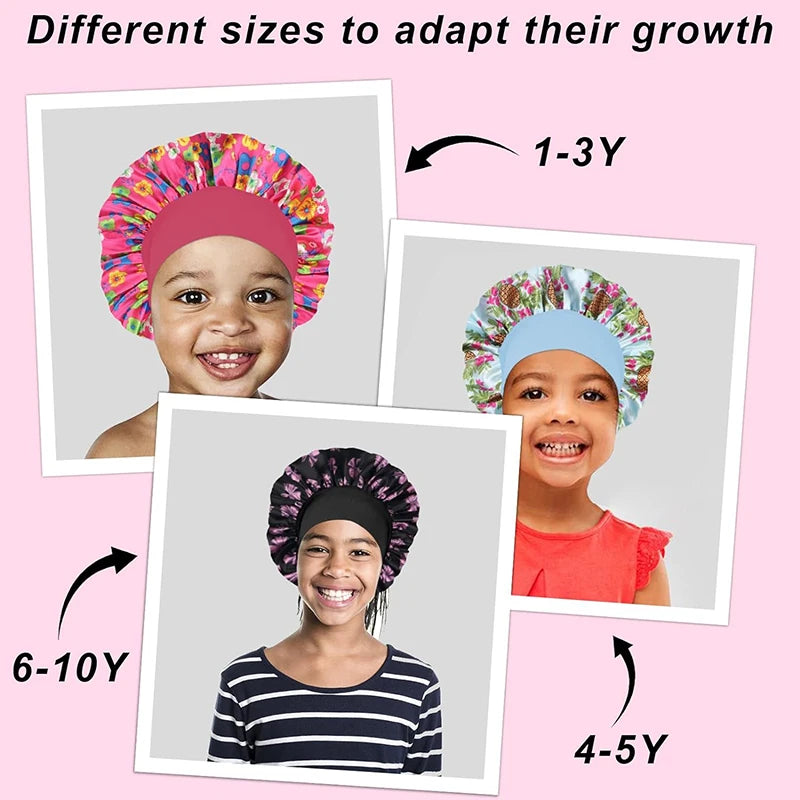 6 unids/lote gorro para niños lindo banda ancha elástico estampado de dibujos animados dormir moda gorro de dormir cuidado del cabello niños niñas gorro para dormir